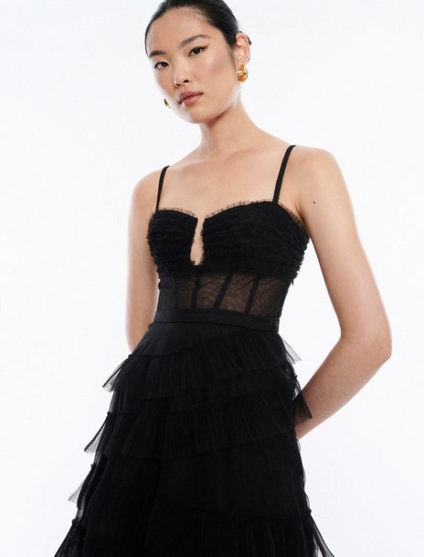 Bcbg Ellis Tulle Ruffle Gown Black - Image 2