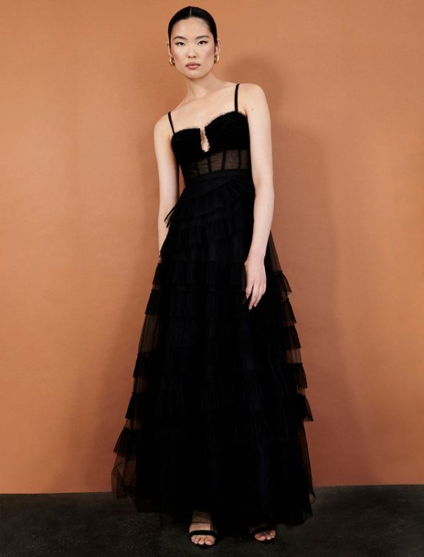 Bcbg Ellis Tulle Ruffle Gown Black - Image 6