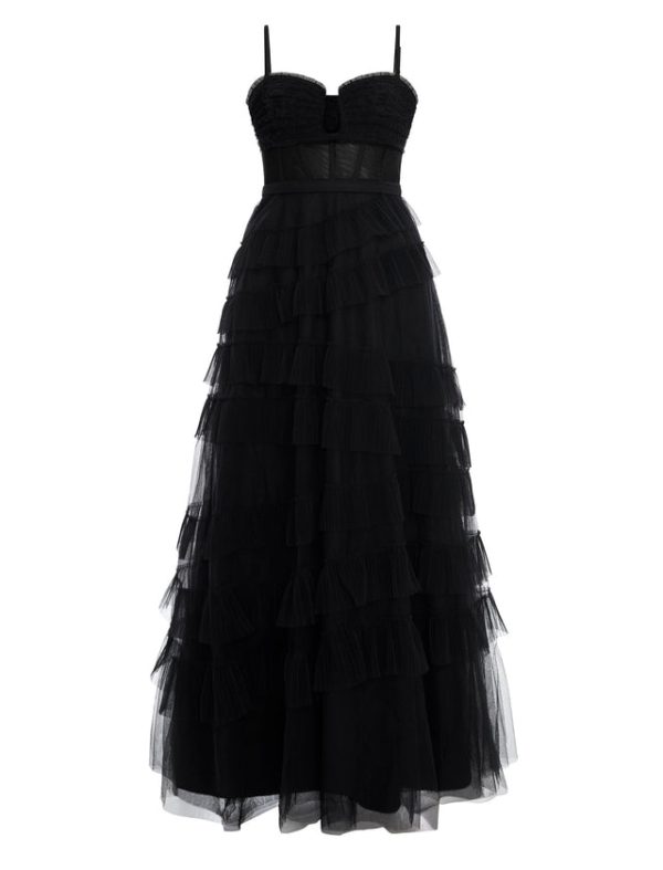 Bcbg Ellis Tulle Ruffle Gown Black - Image 8