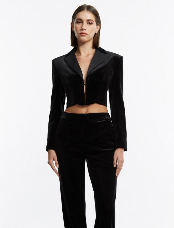 Bcbg Maren Velvet Corset Tuxedo Jacket Black