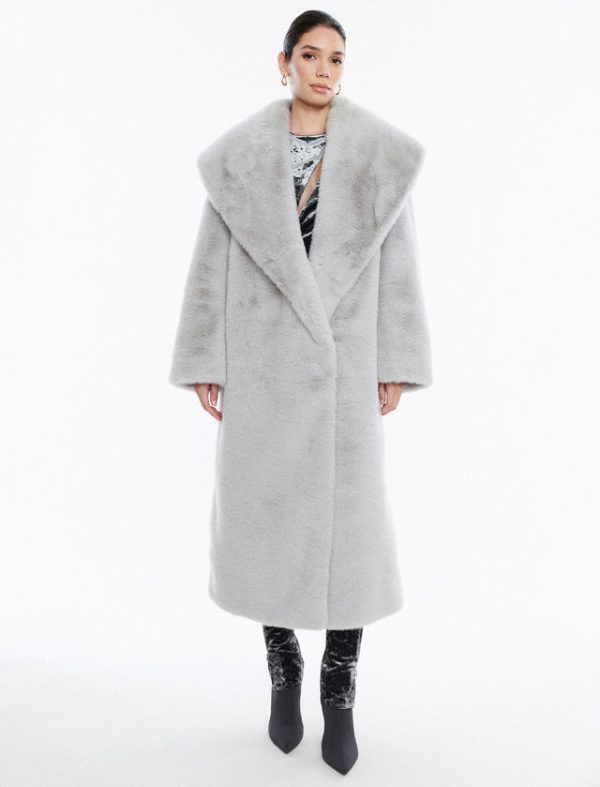 Bcbg Faux Fur Long Coat Smoke Grey - Image 2