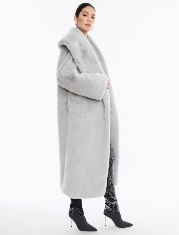 Bcbg Faux Fur Long Coat Smoke Grey - Image 3