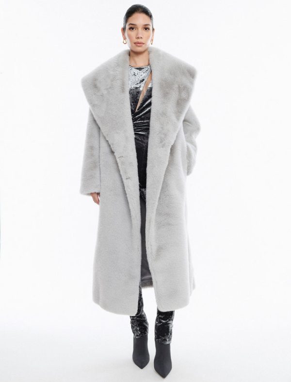 Bcbg Faux Fur Long Coat Smoke Grey - Image 5