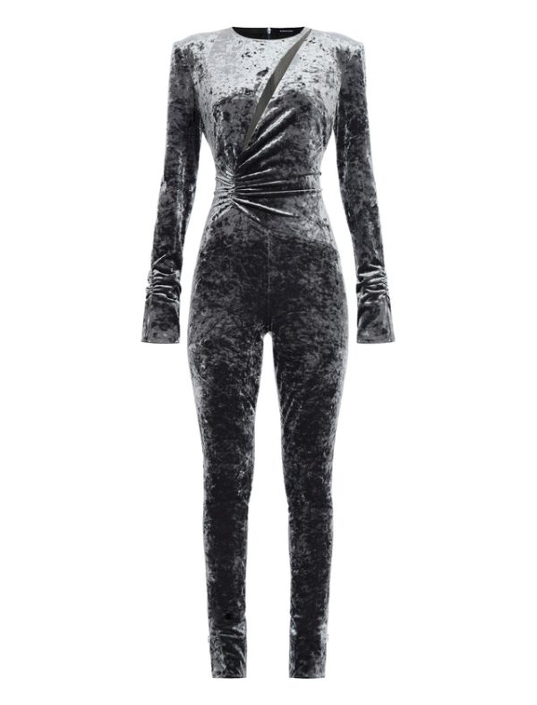 Bcbg Booker Velour Shirred Bodysuit STONE GREY - Image 8