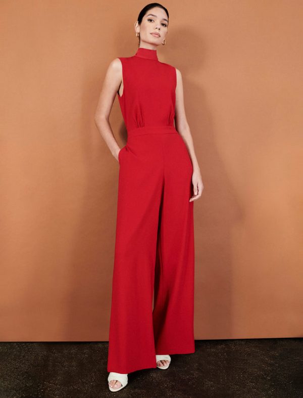 Bcbg Hali Open Back Jumpsuit Red - Image 5