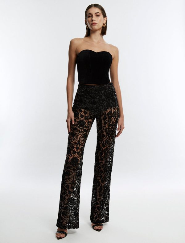 Bcbg Printed Lace Trouser Black Beauty