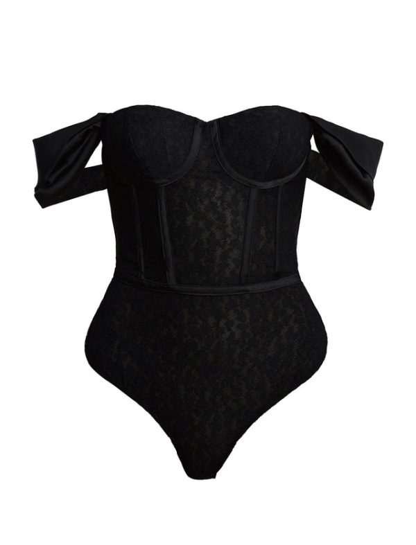 Bcbg Off-The-Shoulder Lace Bustier Bodysuit Black - Image 8