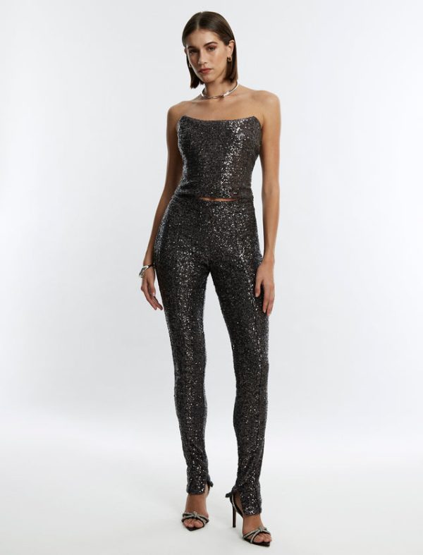 Bcbg Sequin Strapless Bustier Top STONE GREY - Image 2