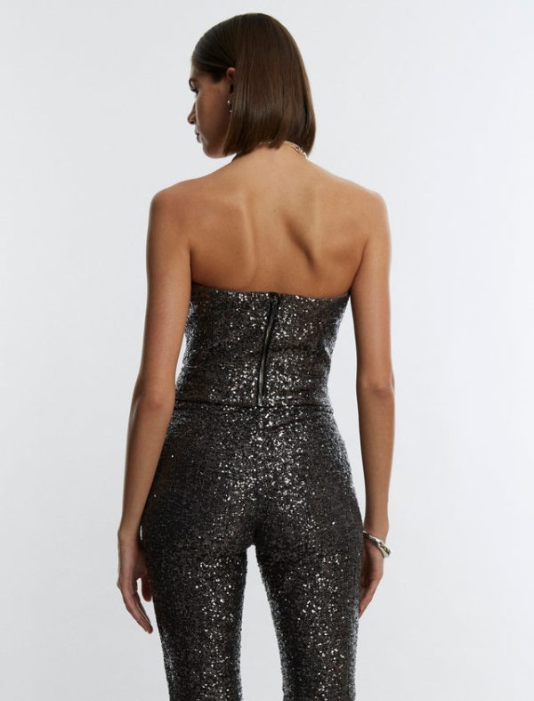 Bcbg Sequin Strapless Bustier Top STONE GREY - Image 5