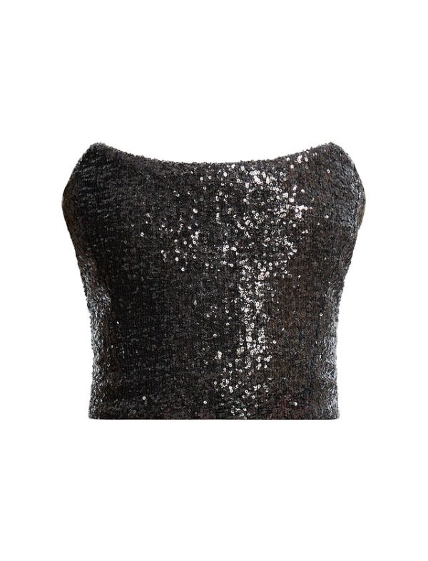 Bcbg Sequin Strapless Bustier Top STONE GREY - Image 8