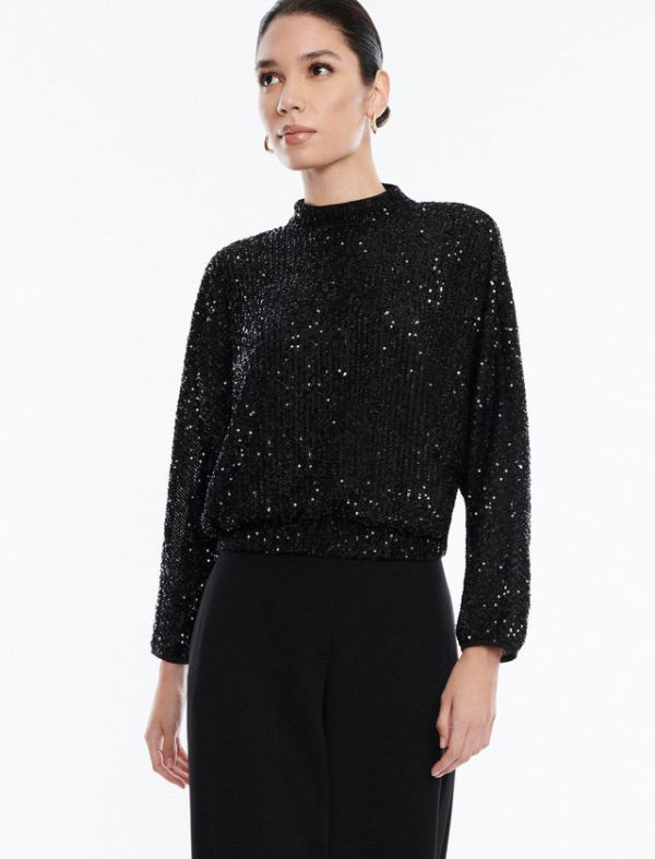 Bcbg Sequin Mock Neck Dolman Top Black - Image 5