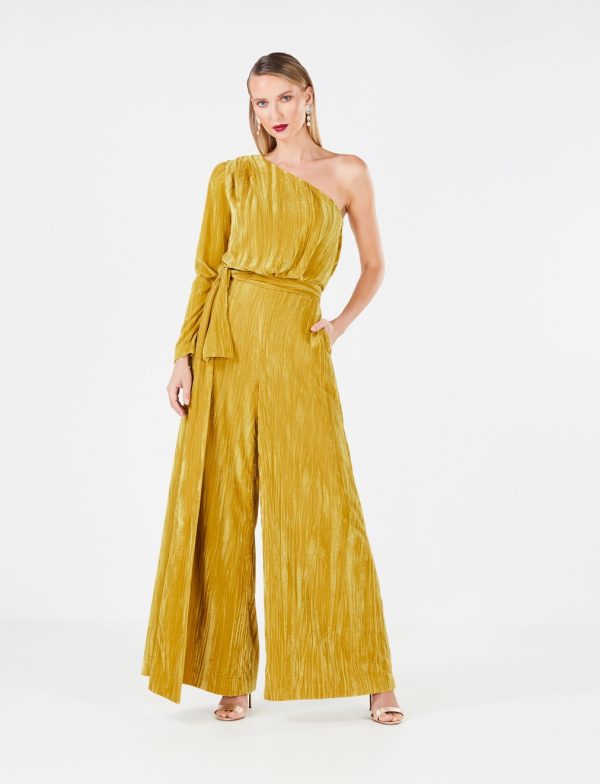 BCBG CARINA VELVET JUMPSUIT - GOLD