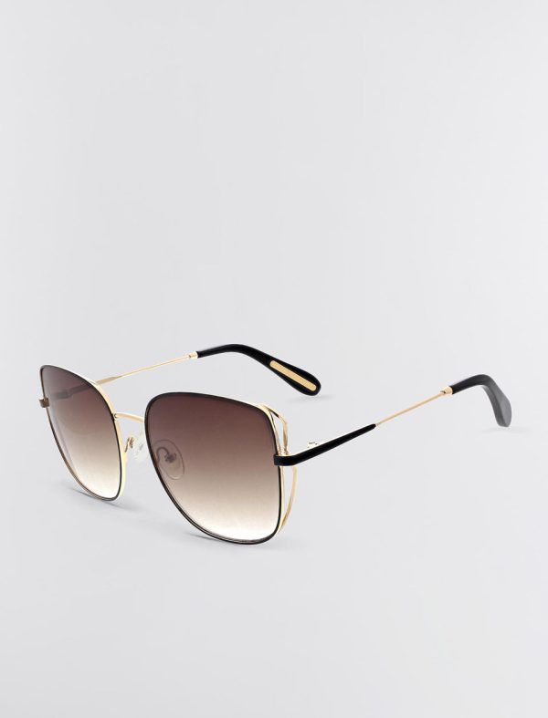 Bcbg Muse Square Sunglasses Shiny Light Gold + Black