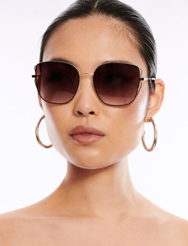 Bcbg Muse Square Sunglasses Shiny Light Gold + Black - Image 4