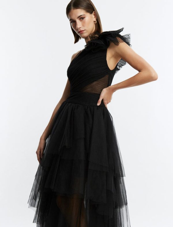 Bcbg Isobel One Shoulder Tulle Gown Black - Image 6