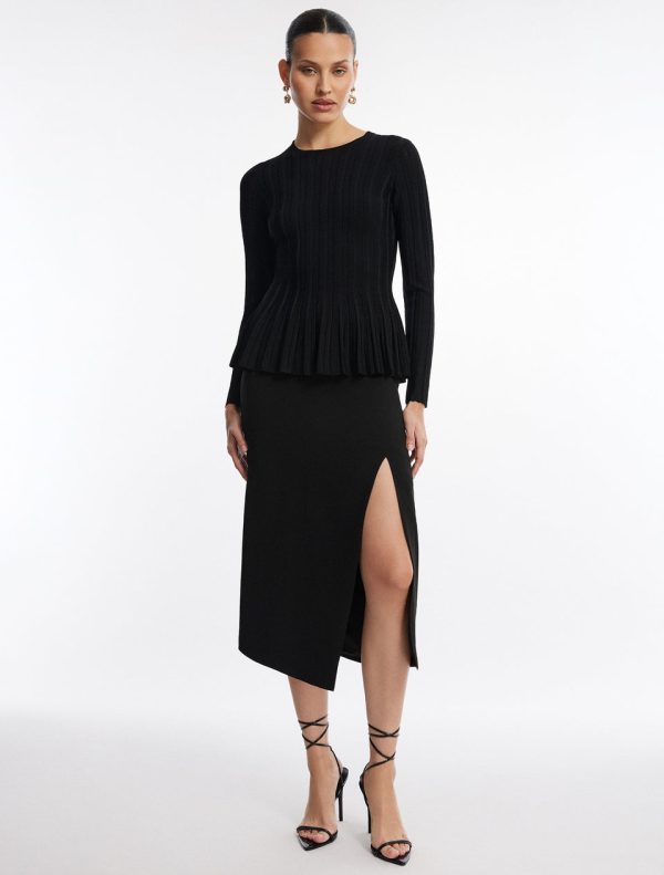 Bcbg Long Sleeve Rib Peplum Knit Top Black - Image 2