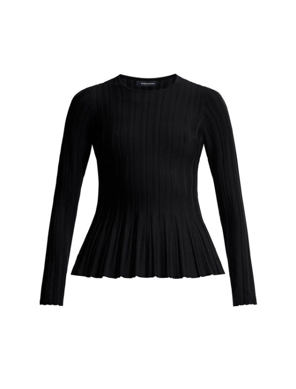 Bcbg Long Sleeve Rib Peplum Knit Top Black - Image 8