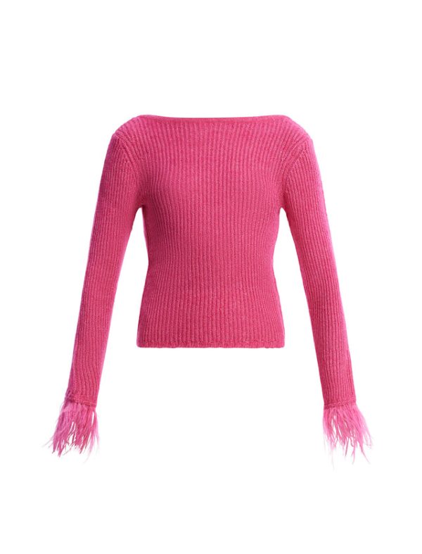 Bcbg Feather Cuff Knit Top Magenta - Image 8