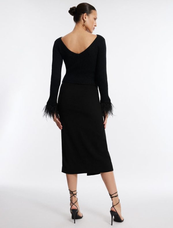 Bcbg Feather Cuff Knit Top Black - Image 4