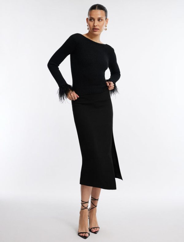 Bcbg Feather Cuff Knit Top Black - Image 5