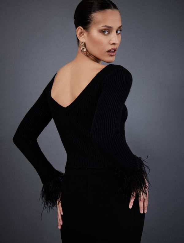 Bcbg Feather Cuff Knit Top Black - Image 6