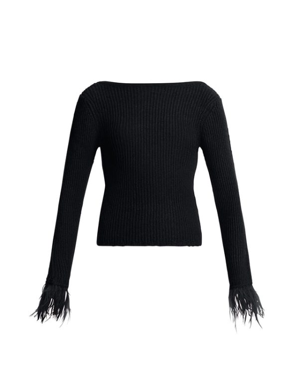 Bcbg Feather Cuff Knit Top Black - Image 8