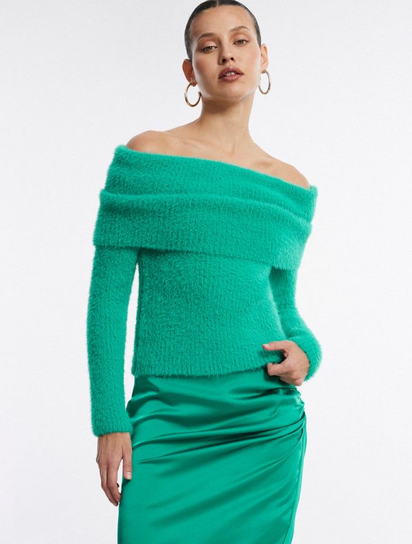 Bcbg Off-The-Shoulder Foldover Rib Sweater BILLIARD