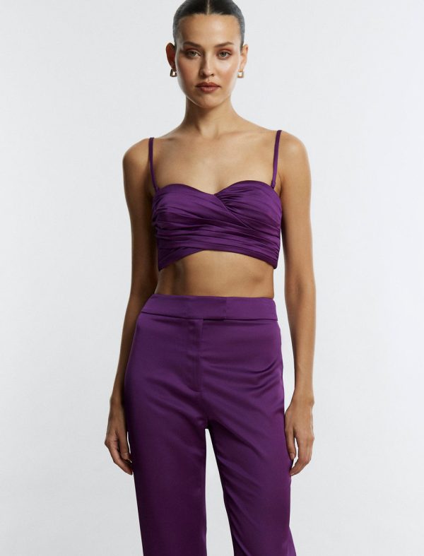 Bcbg Shirred Sweetheart Crop Top Purple