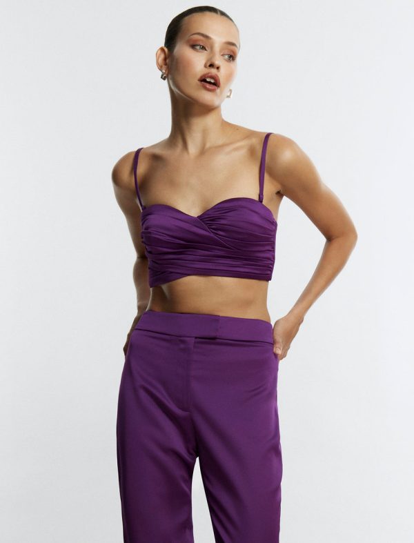 Bcbg Shirred Sweetheart Crop Top Purple - Image 2