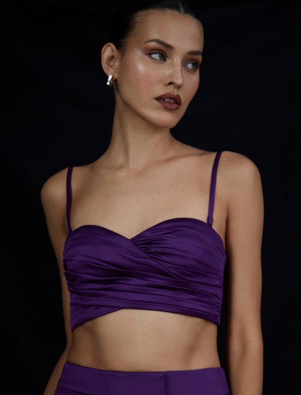 Bcbg Shirred Sweetheart Crop Top Purple - Image 6