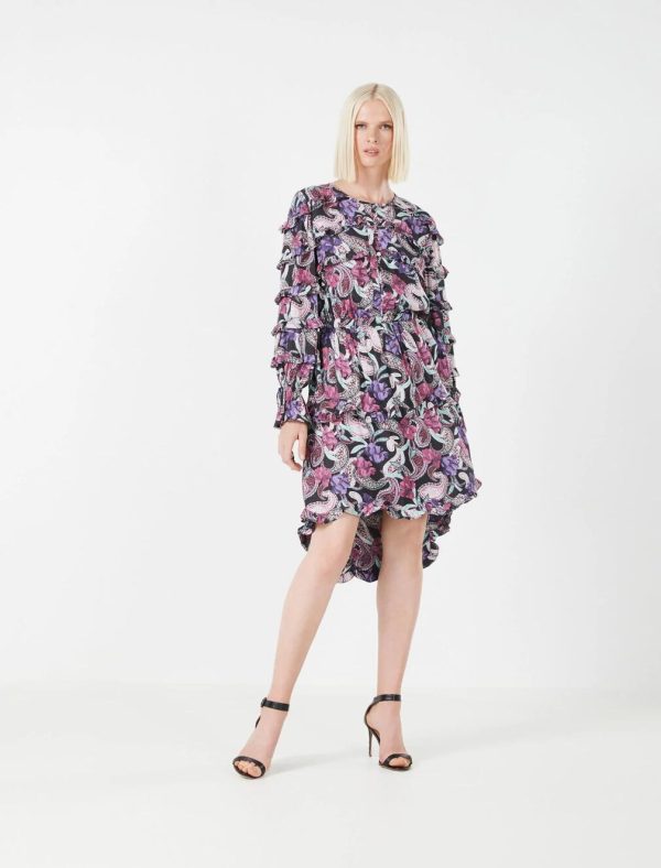 BCBG CARLOTTA RUFFLE DRESS - FLORAL PAISLEY PRINT