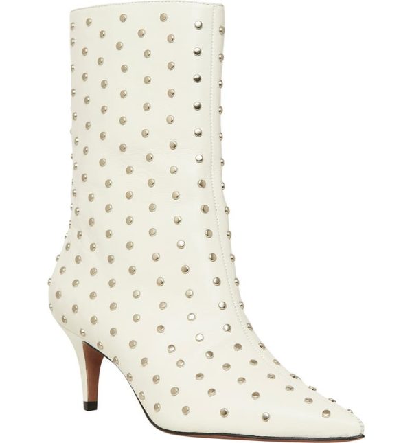 Bcbg Wynter Studded Pointed Toe Boot White/ Black Gunmetal