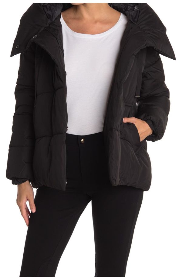 Bcbg Pillow Collar Hooded Puffer Jacket Black