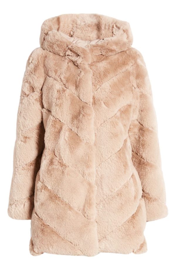 Bcbg Chevron Faux Fur Hooded Jacket Hazelnut - Image 4