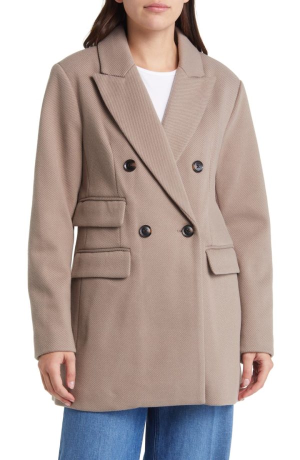 Bcbg Peak Lapel Double Breasted Coat Stone