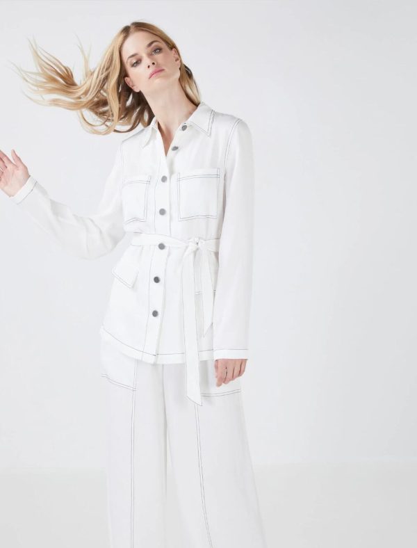 BCBG CASSANDRA LINEN SHIRT JACKET - OFF WHITE