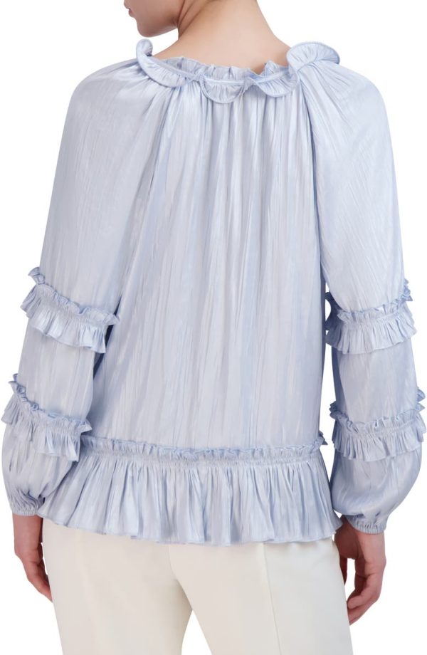 Bcbg Ruffle Long Sleeve Blouse Light Blue - Image 2