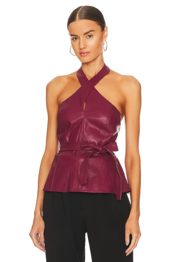 Bcbg Faux Leather Halter Top Rhubarb