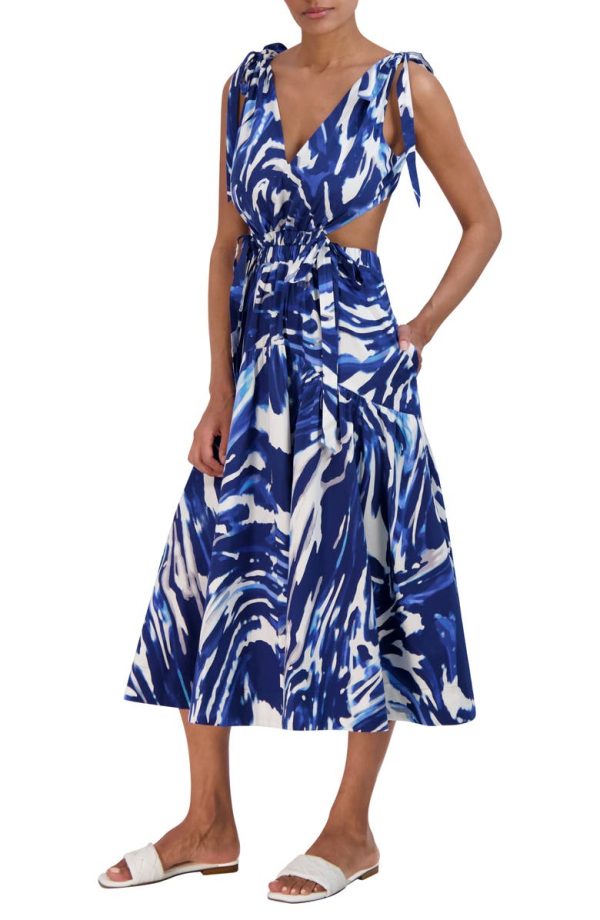 Bcbg Print Tie Strap Open Back Midi Dress Wave - Image 3