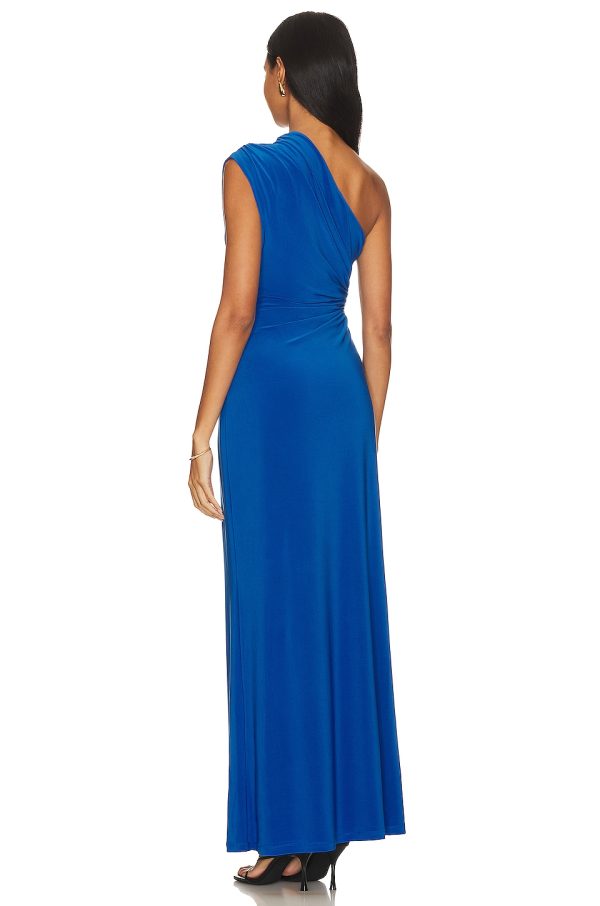 Bcbg One Shoulder Cut Out Gown Blue - Image 4