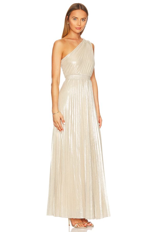 Bcbg Pleated Long Evening Dress Champagne Silver - Image 2