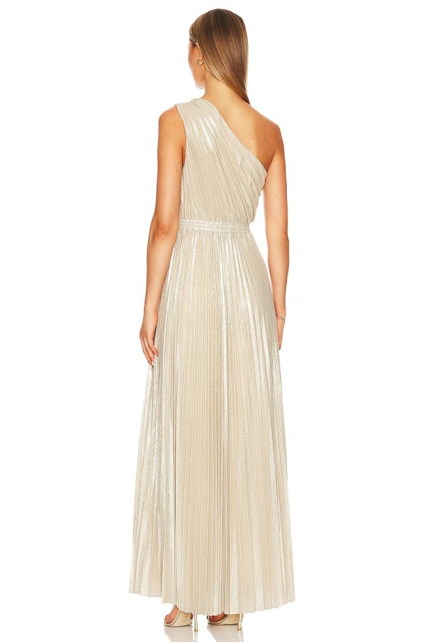 Bcbg Pleated Long Evening Dress Champagne Silver - Image 3