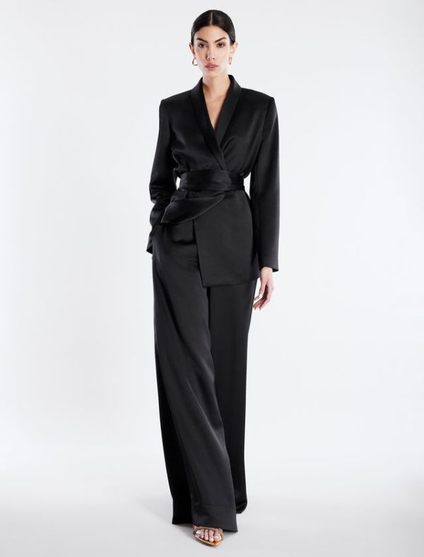 Bcbg Trouser Aire Wide-Leg Satin Black - Image 3