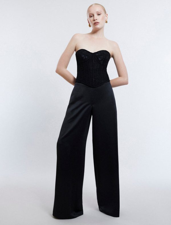 Bcbg Trouser Aire Wide-Leg Satin Black - Image 4