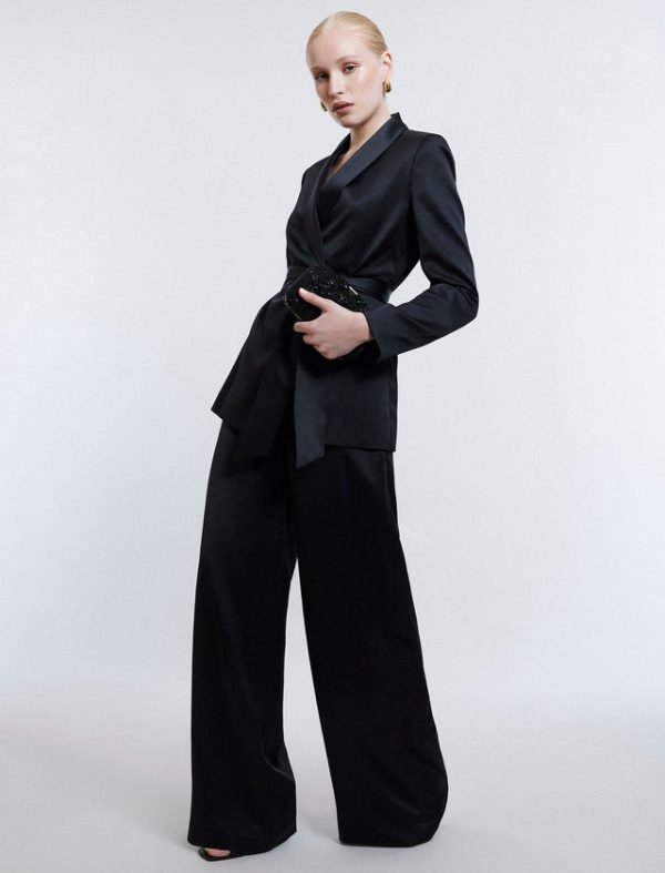 Bcbg Trouser Aire Wide-Leg Satin Black - Image 6