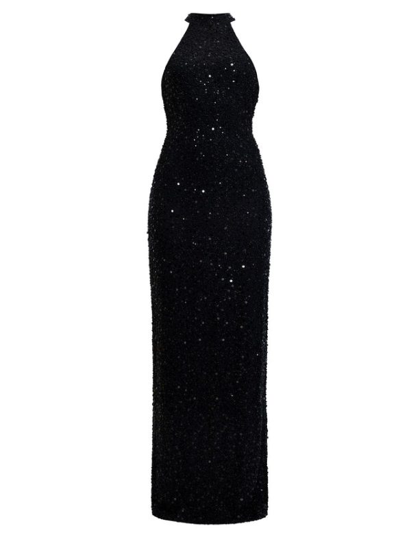 Bcbg Jules Beaded Semi-Sheer Halter Gown Black - Image 7