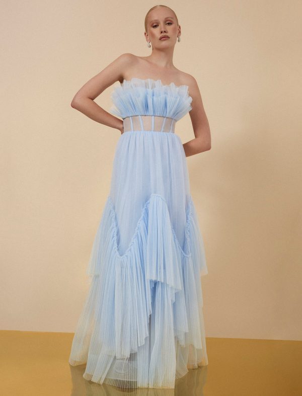 Bcbg Jeanne Strapless Tulle Gown Xenon Blue