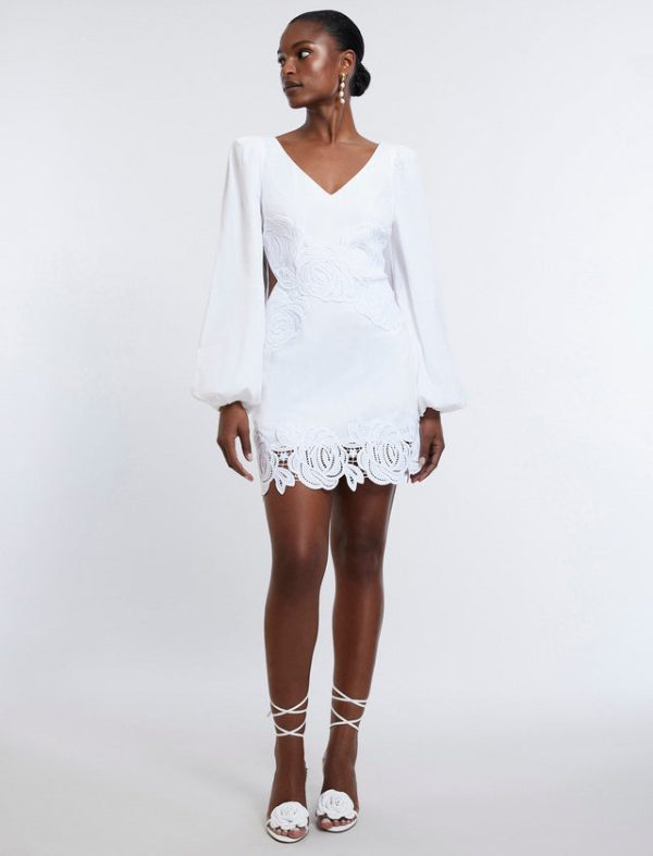 Bcbg Rosa Lace Applique Mini Dress White - Image 5