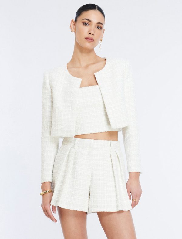 Bcbg Cropped Tweed Jacket Gardenia - Image 2