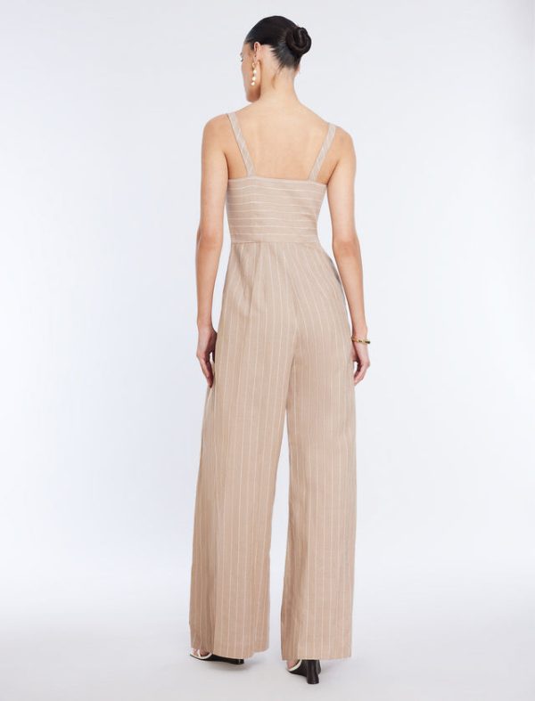 Bcbg Hadie Linen Keyhole Jumpsuit Khaki/White - Image 4